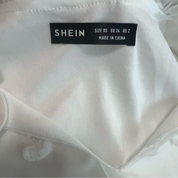 Shein White Long Sleeve Swiss Dot Midi Dress Size 2 - Picture 6 of 8